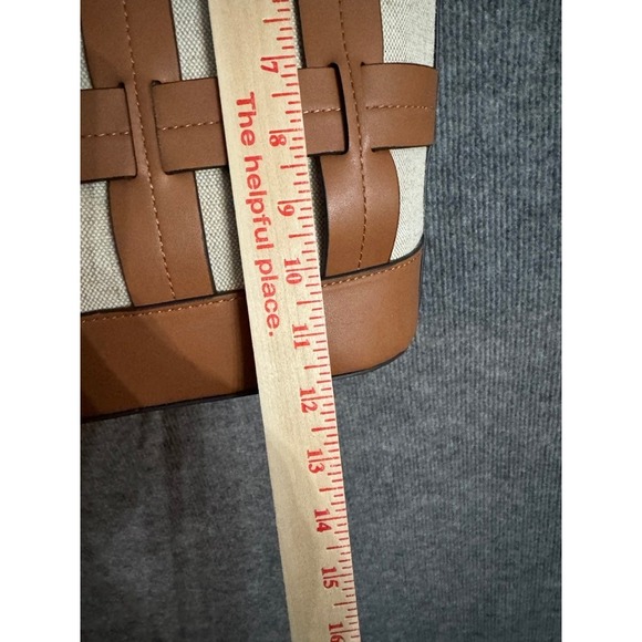 NWT Nine West Sutton Place Tote Bag Caramel Canvas Woven Cage WGN111623 - Picture 7 of 14